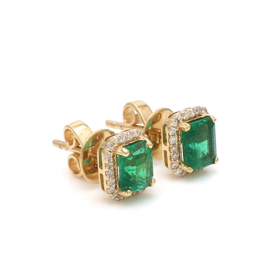 Emerald Octagon Diamond Studs - qivii