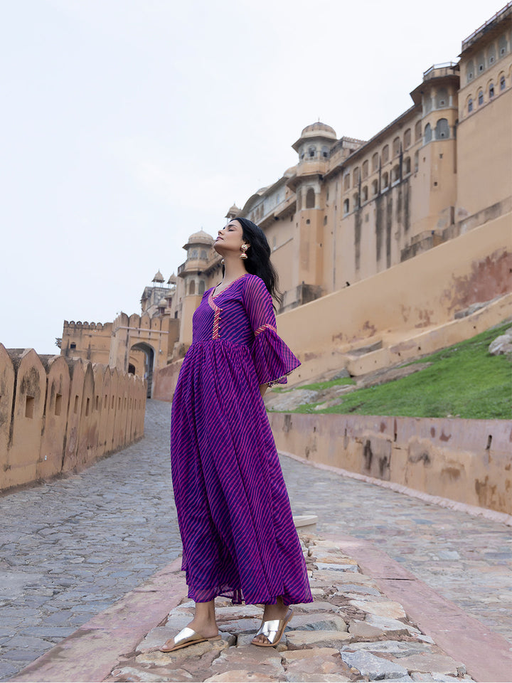 Sanvi Purple Leheriya Kurta  - By Ragavi - qivii