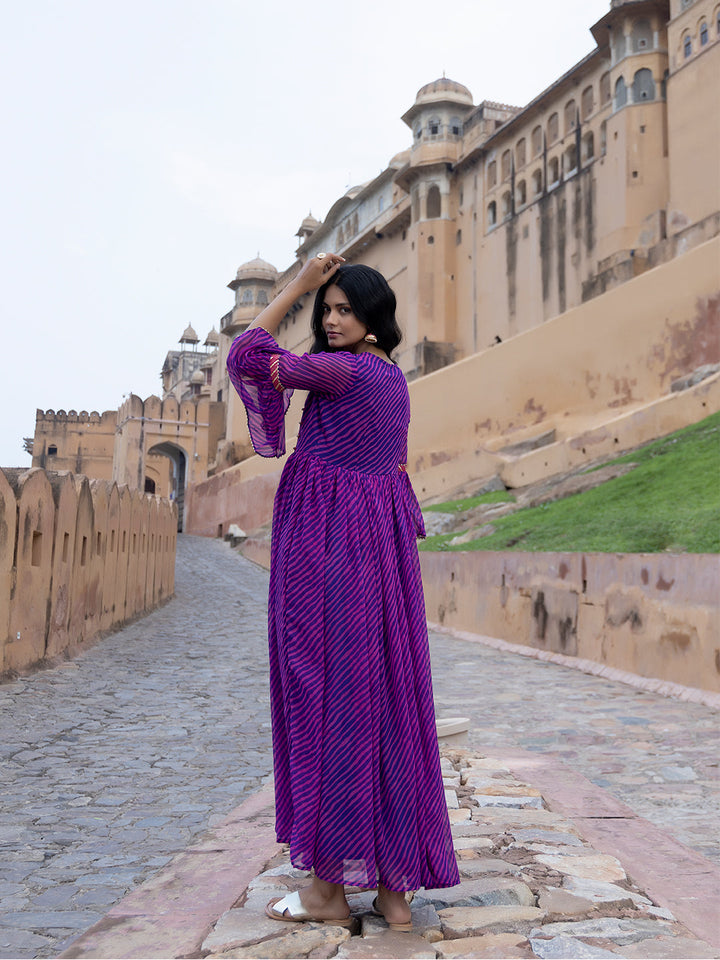 Sanvi Purple Leheriya Kurta  - By Ragavi - qivii