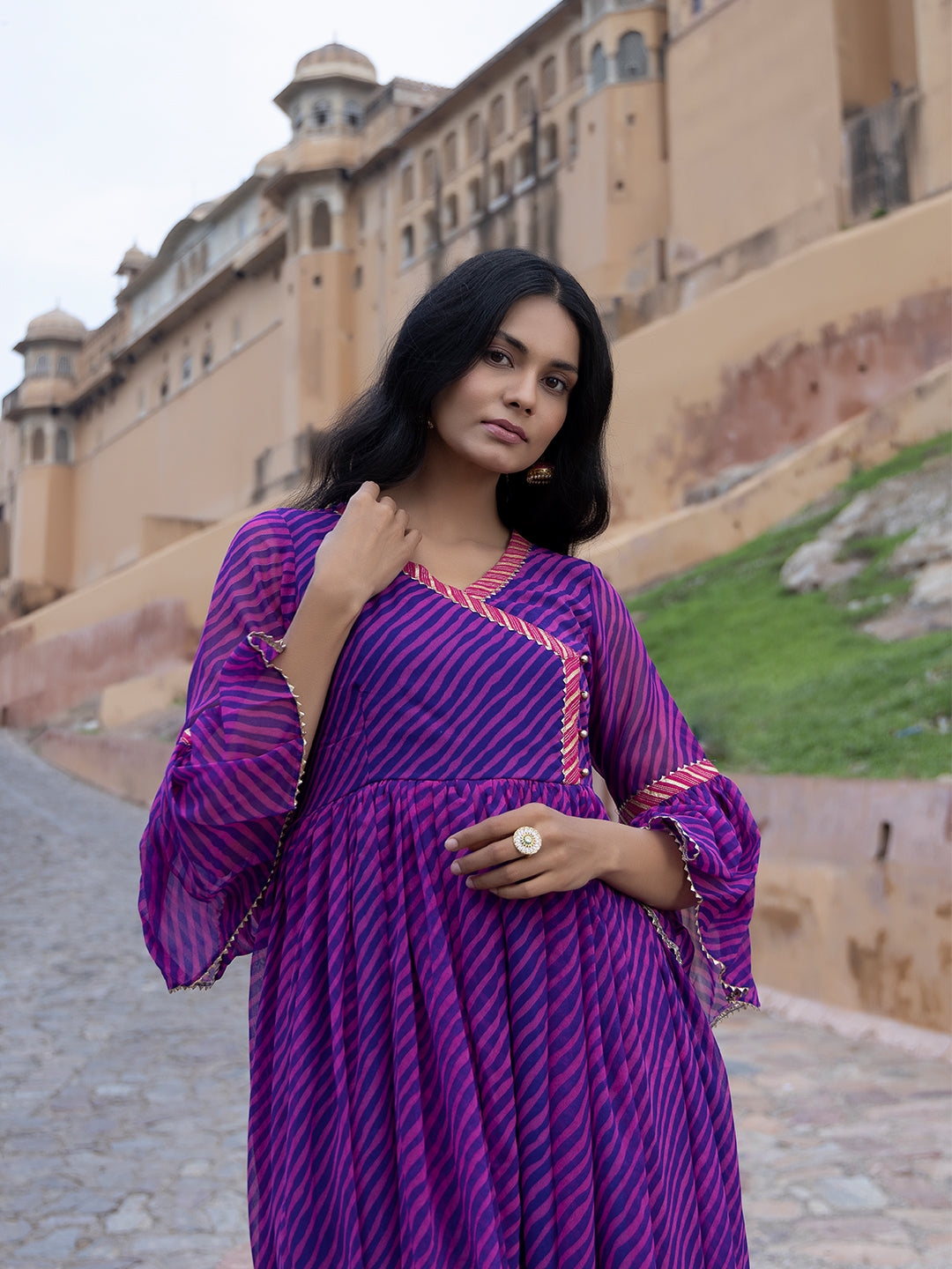 Sanvi Purple Leheriya Kurta  - By Ragavi - qivii