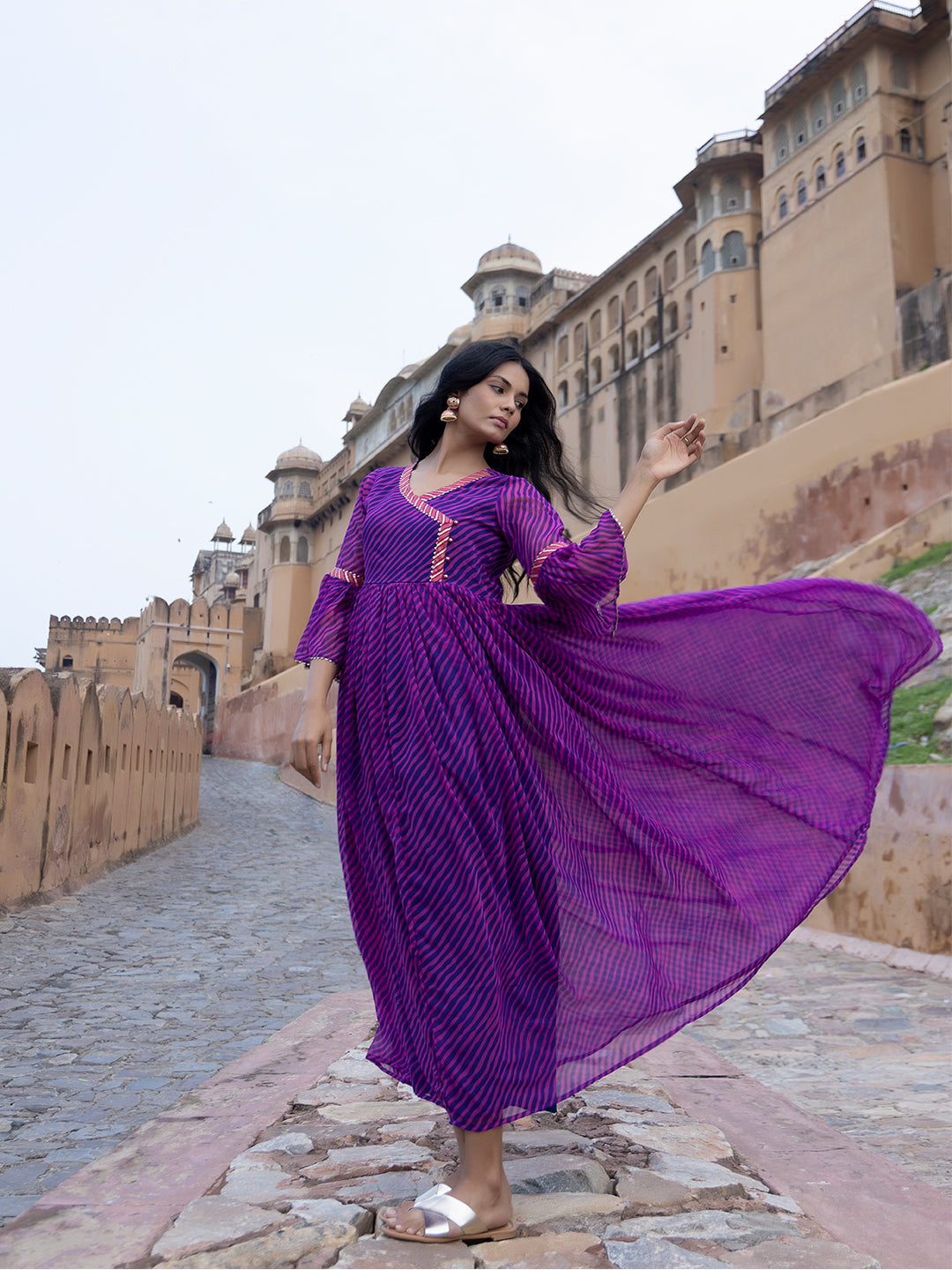 Sanvi Purple Leheriya Kurta  - By Ragavi - qivii