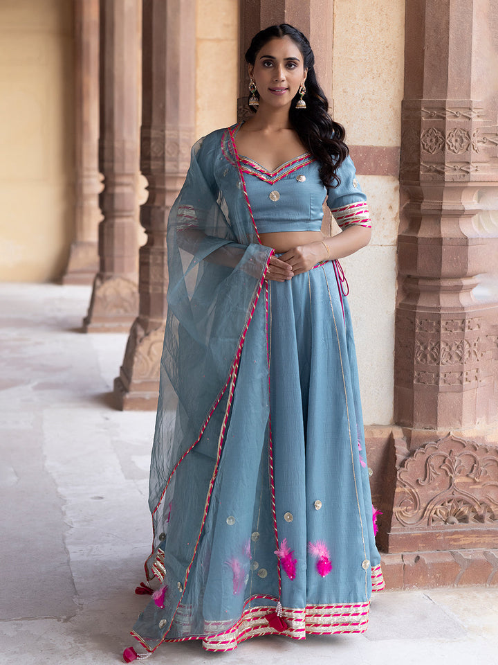 Sea Angel Sky-Blue Lehenga Set  - By Ragavi - qivii