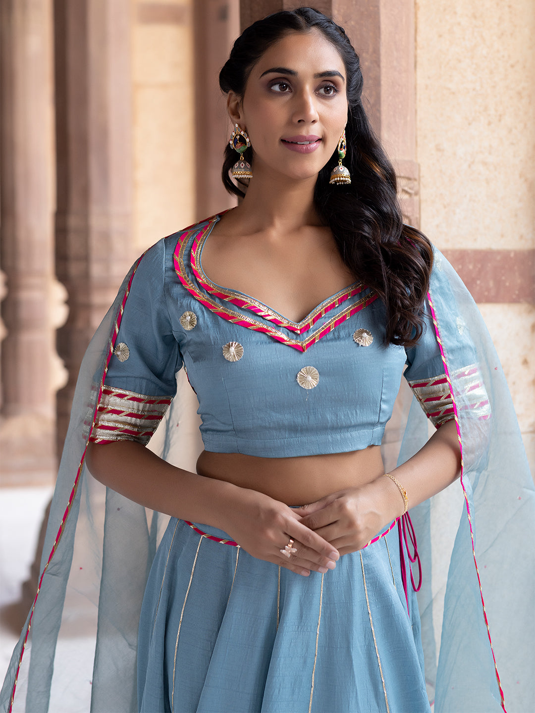Sea Angel Sky-Blue Lehenga Set  - By Ragavi - qivii