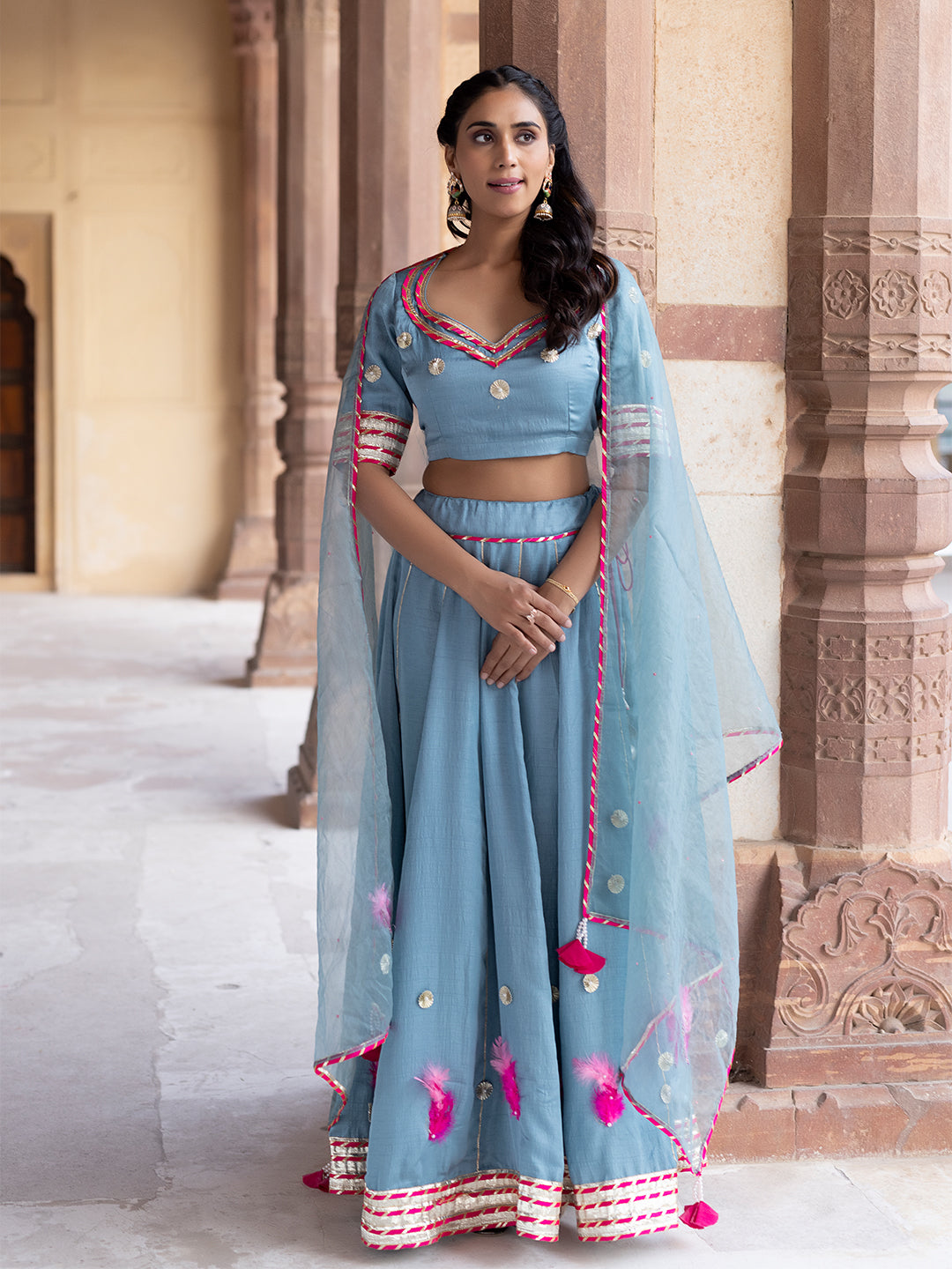 Sea Angel Sky-Blue Lehenga Set  - By Ragavi - qivii