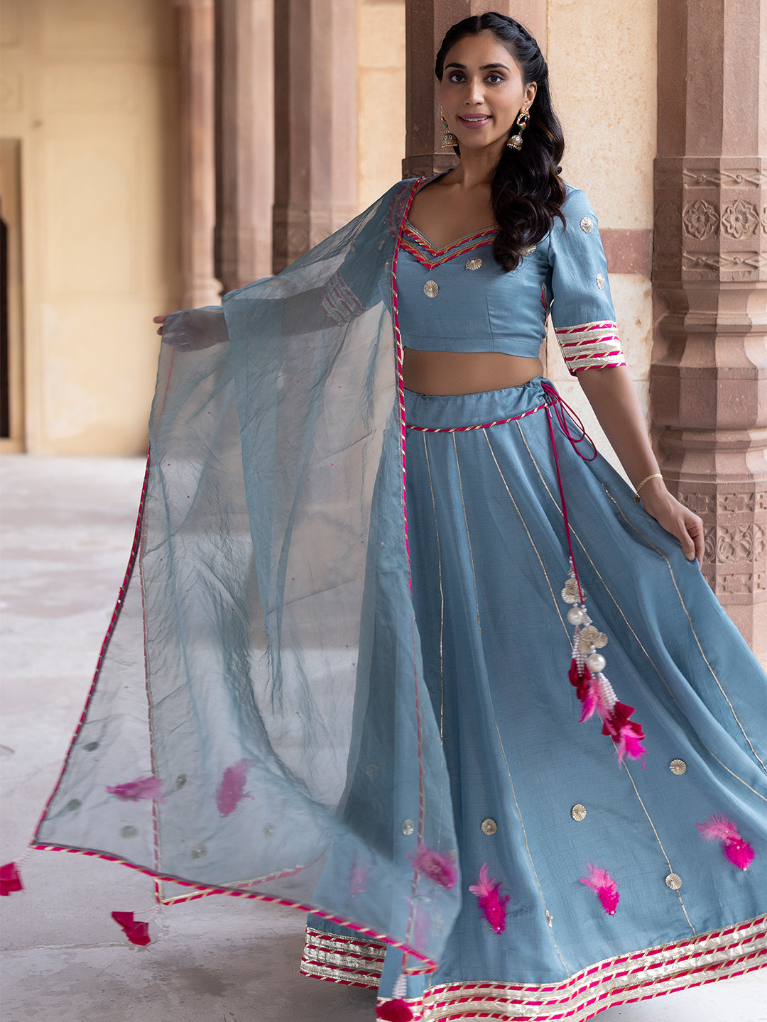 Sea Angel Sky-Blue Lehenga Set  - By Ragavi - qivii