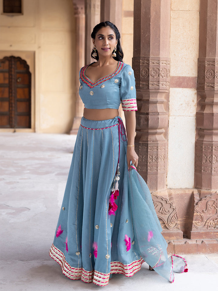 Sea Angel Sky-Blue Lehenga Set  - By Ragavi - qivii