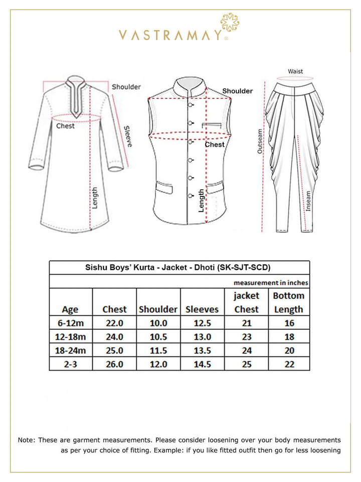 VASTRAMAY SISHU Boy's Navy Blue Kurta with Rose Gold Dhoti Pants & Maroon Nehru Jacket - qivii