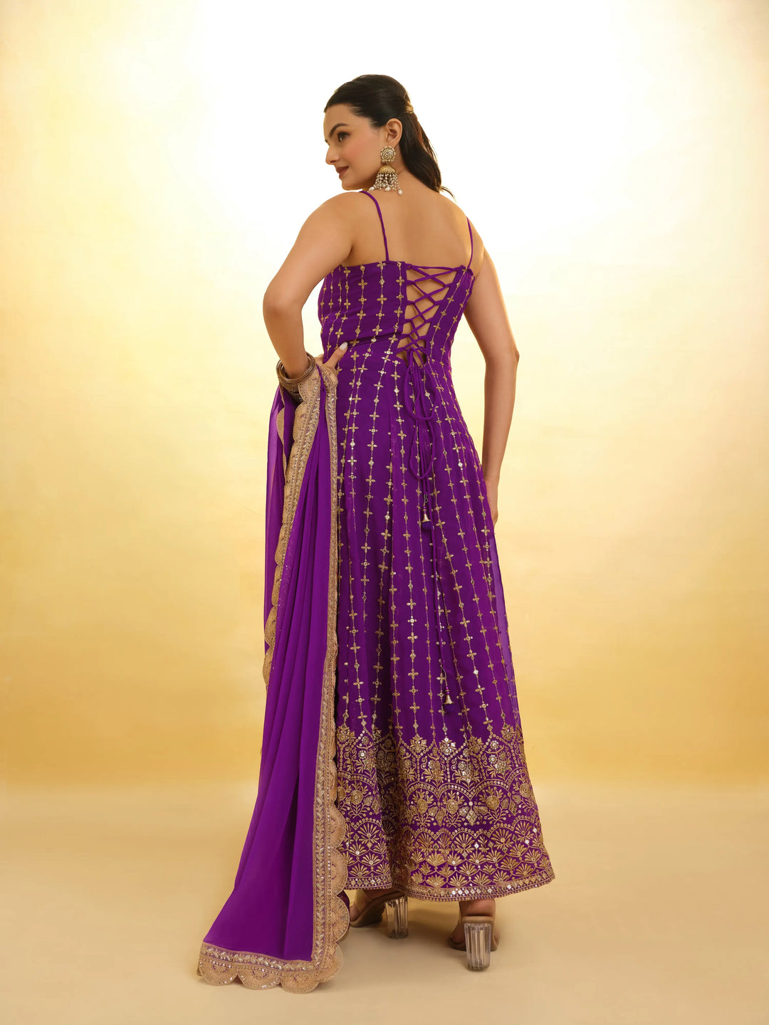 Beautiful purple salwar suit with intricate embroidery and matching dupatta