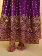 Purple Georgette Embroidery Work Gown With Dupatta