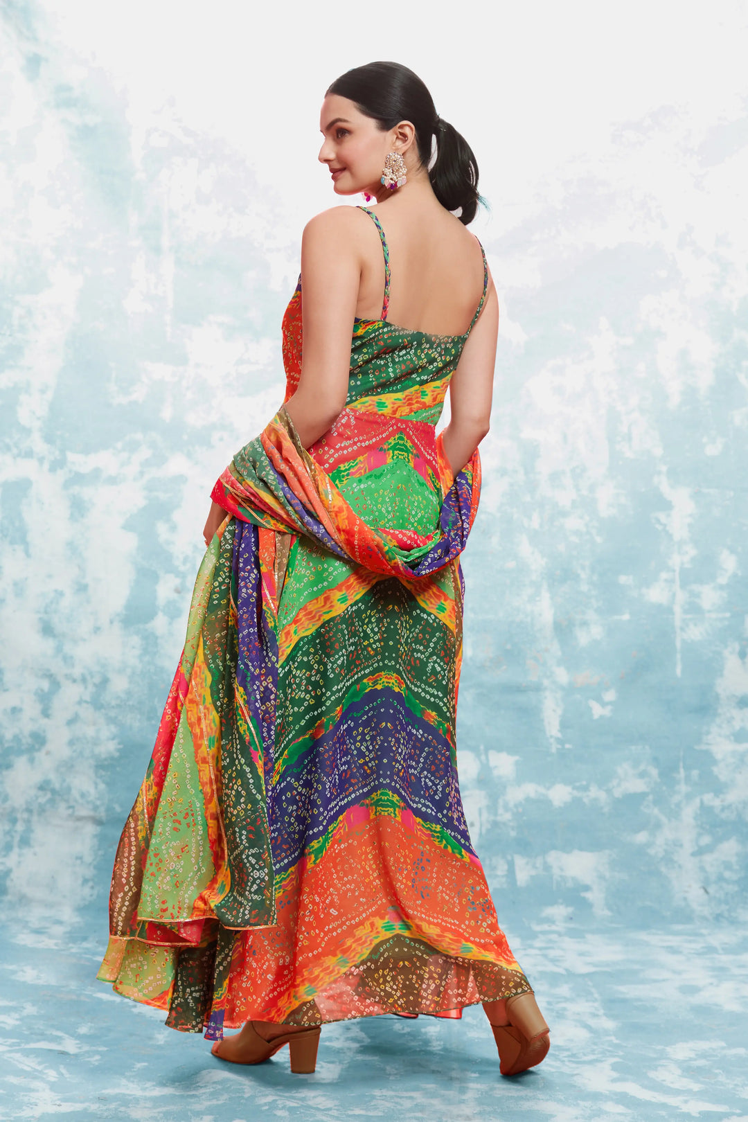 MultiColor Bandhani Printed Georgette Gown With Dupatta - qivii