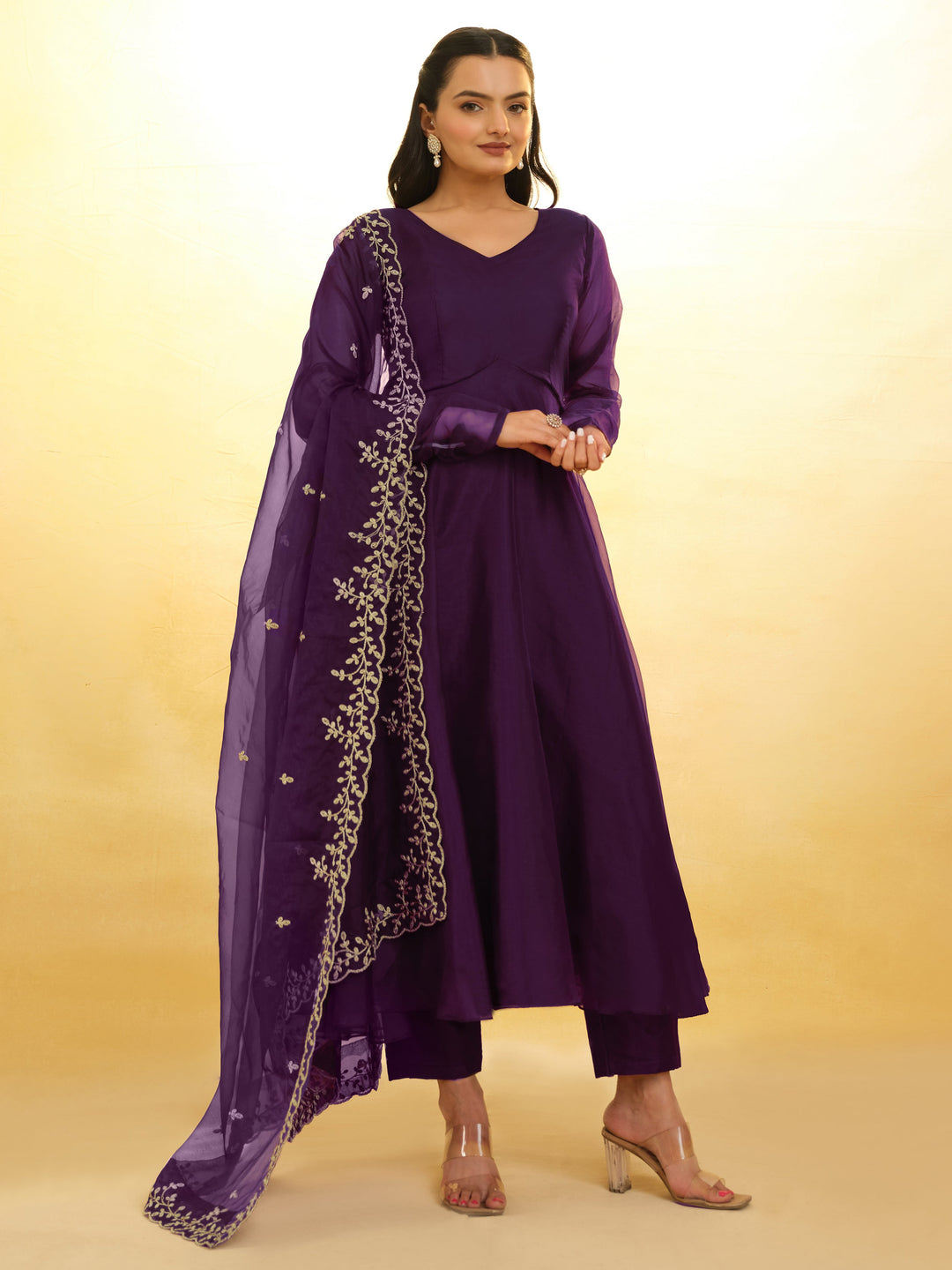 Glamorous Purple Organza Festival Wear Salwar Suit With Dupatta for women