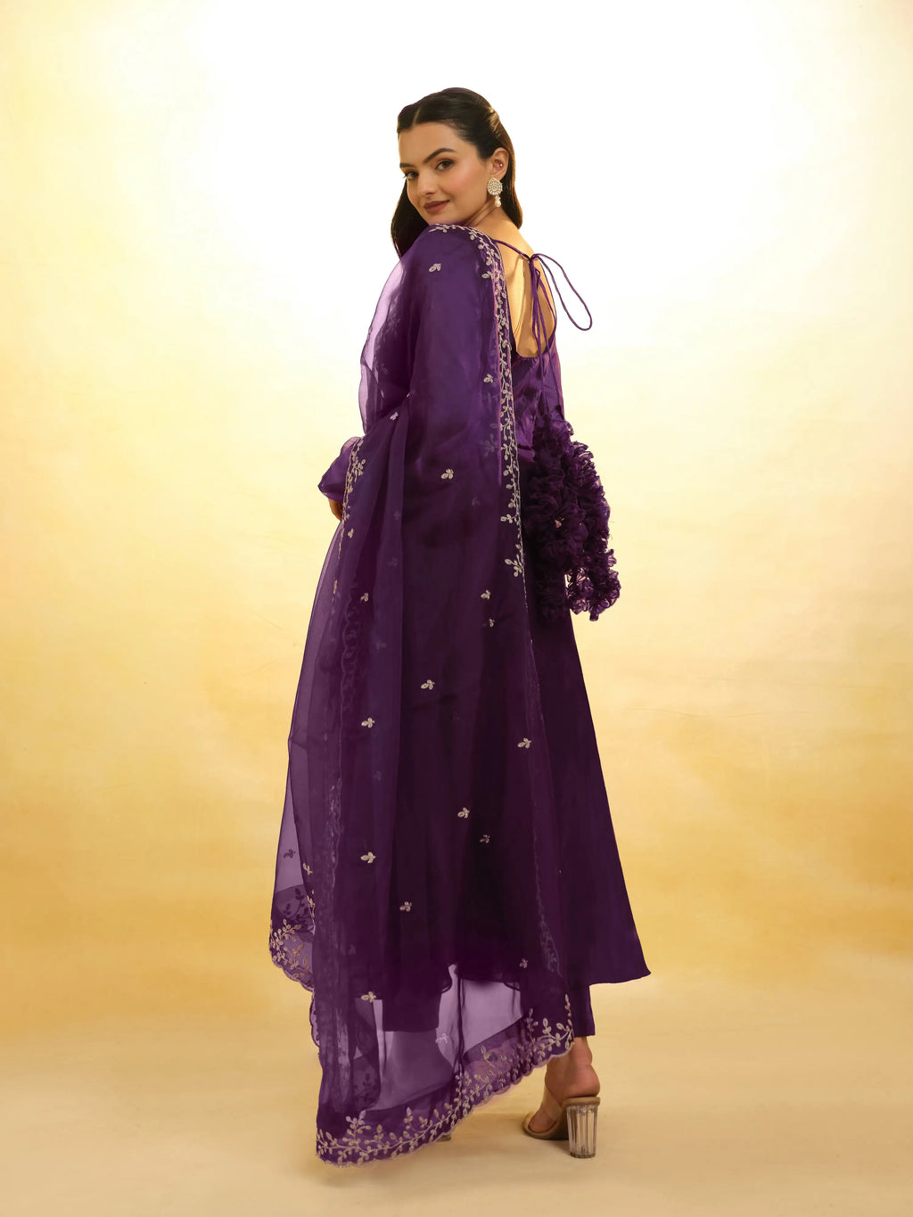 Plum Purple Organza Gown With Heavy Dupatta