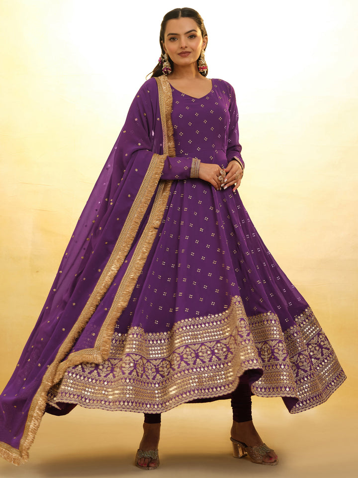 Enchanting Purple Embroidered Georgette Reception Wear Salwar Suit with exquisite embroidered work and sequin details