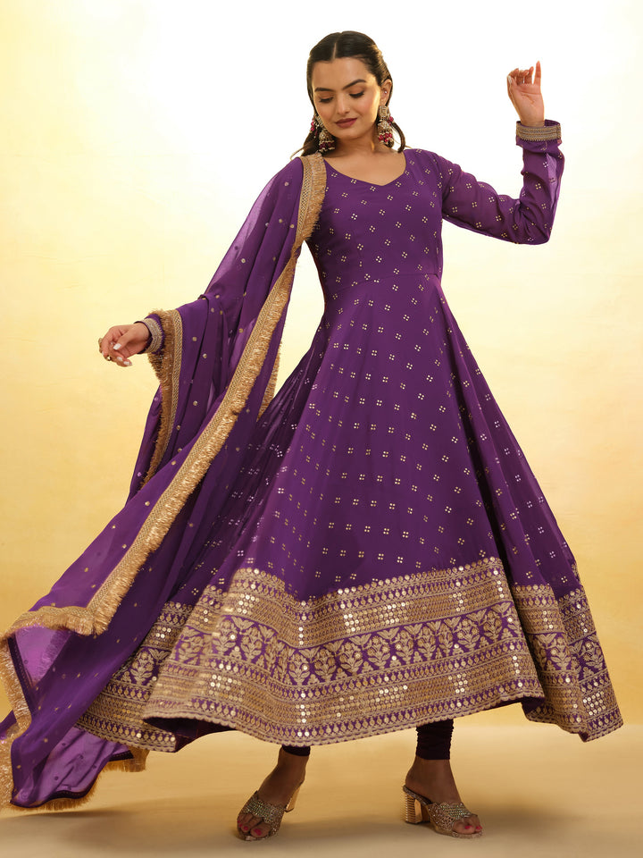 Purple Georgette Salwar Suit with delicate designer lace accents and matching georgette pants