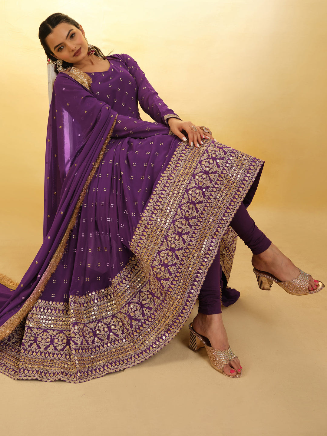 Coordinating georgette dupatta with intricate embroidery and sequin work