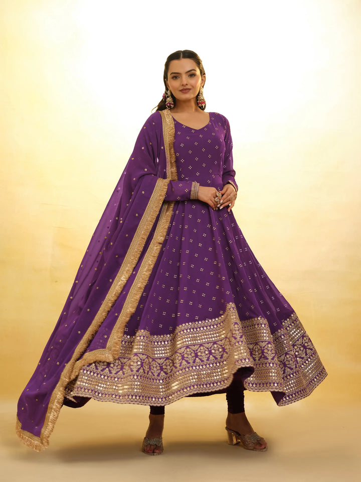 Wine Embroidery Georgette Salwar Suit - qivii
