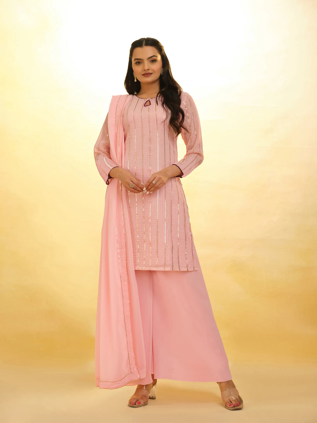 Peach Georgette Salwar Suit With Dupatta - qivii