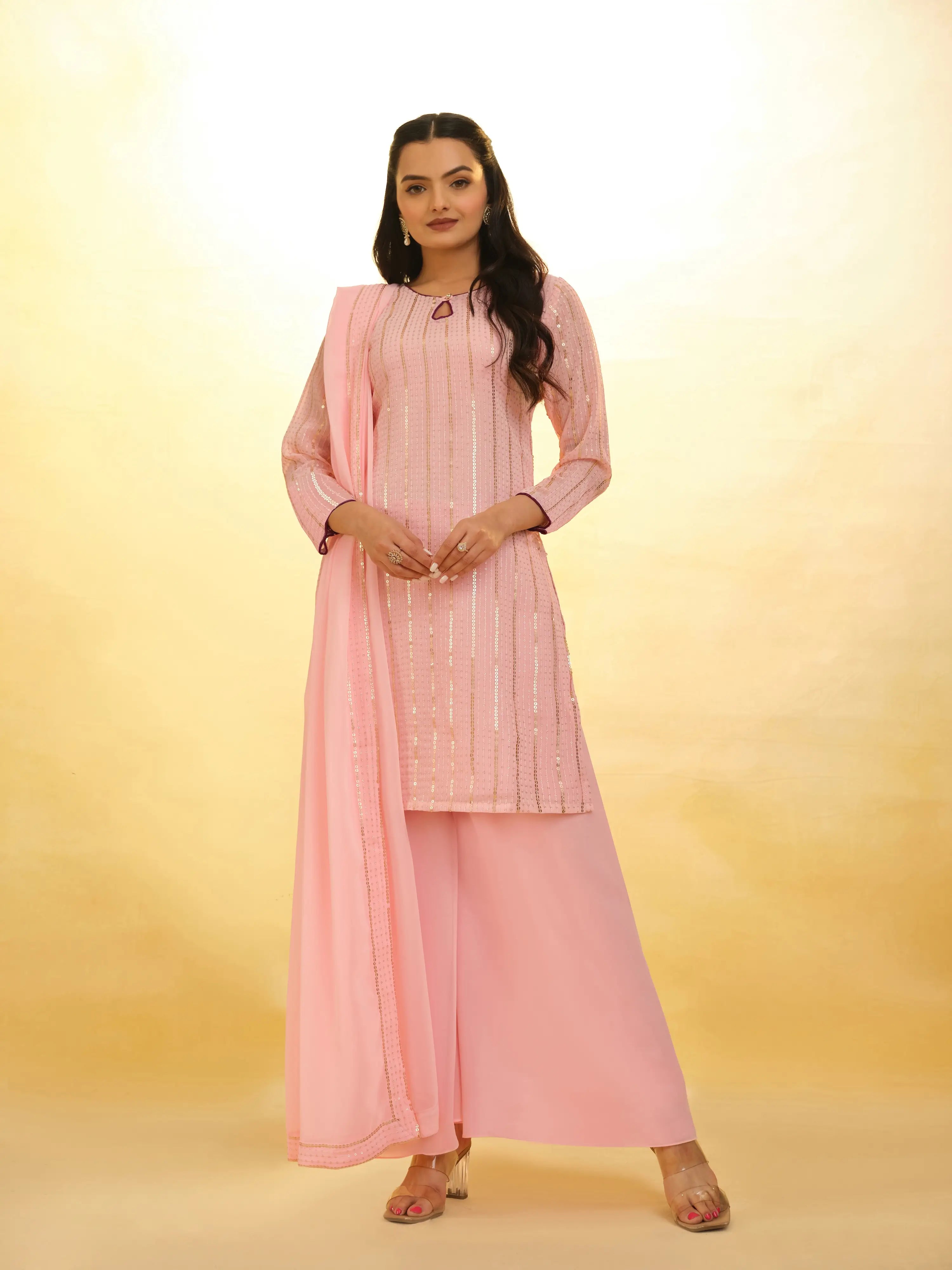 Peach Georgette palazzo Salwar Suit With Dupatta