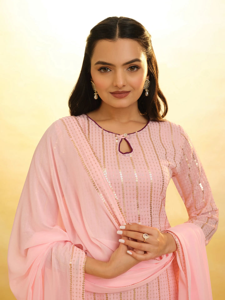 Peach Georgette Salwar Suit With Dupatta - qivii