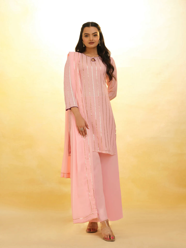 Peach Georgette Salwar Suit With Dupatta - qivii