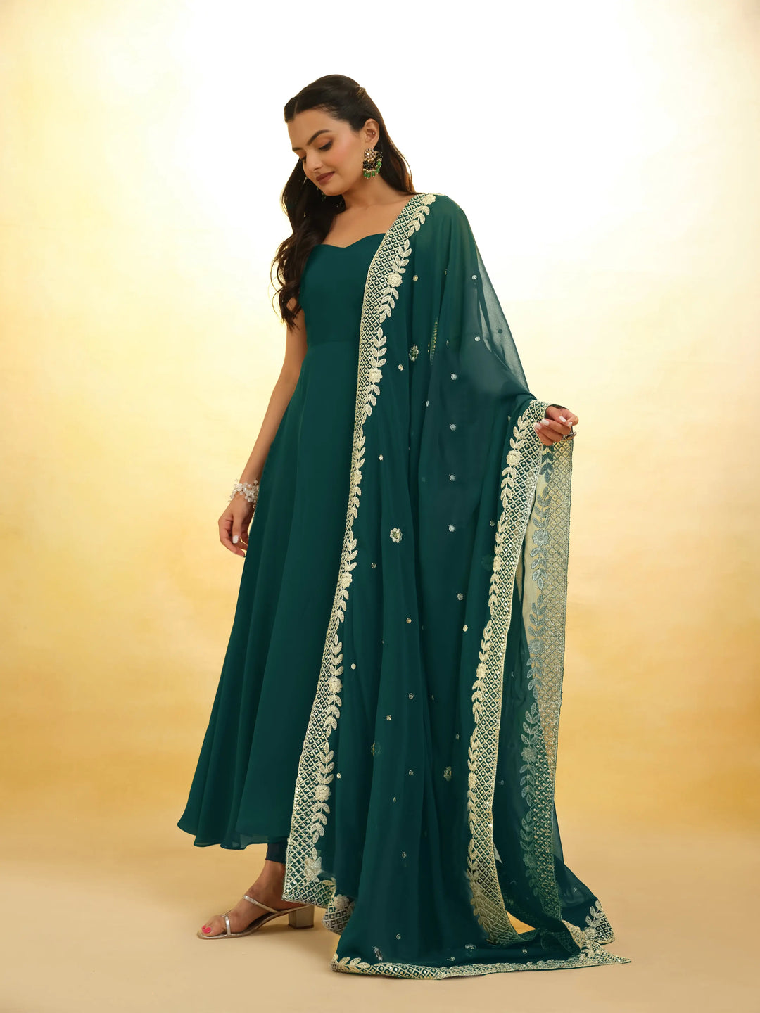 Green Georgette Salwar Suit With Dupatta - qivii
