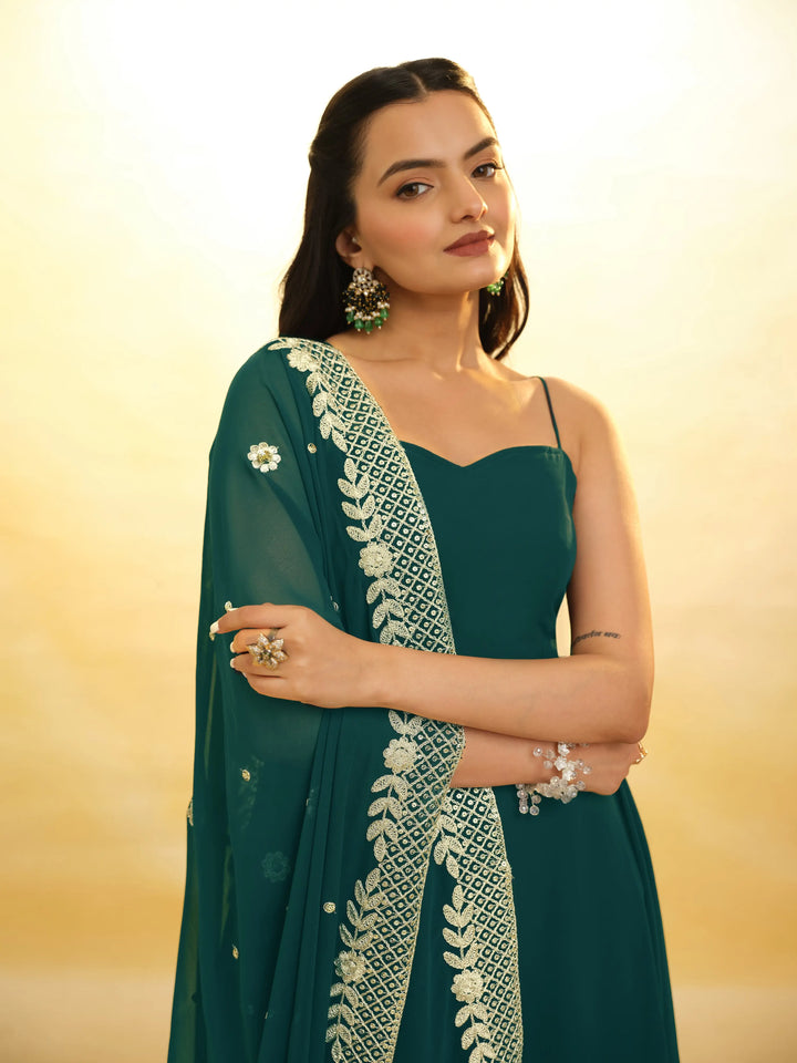 Green Georgette Salwar Suit With Dupatta - qivii