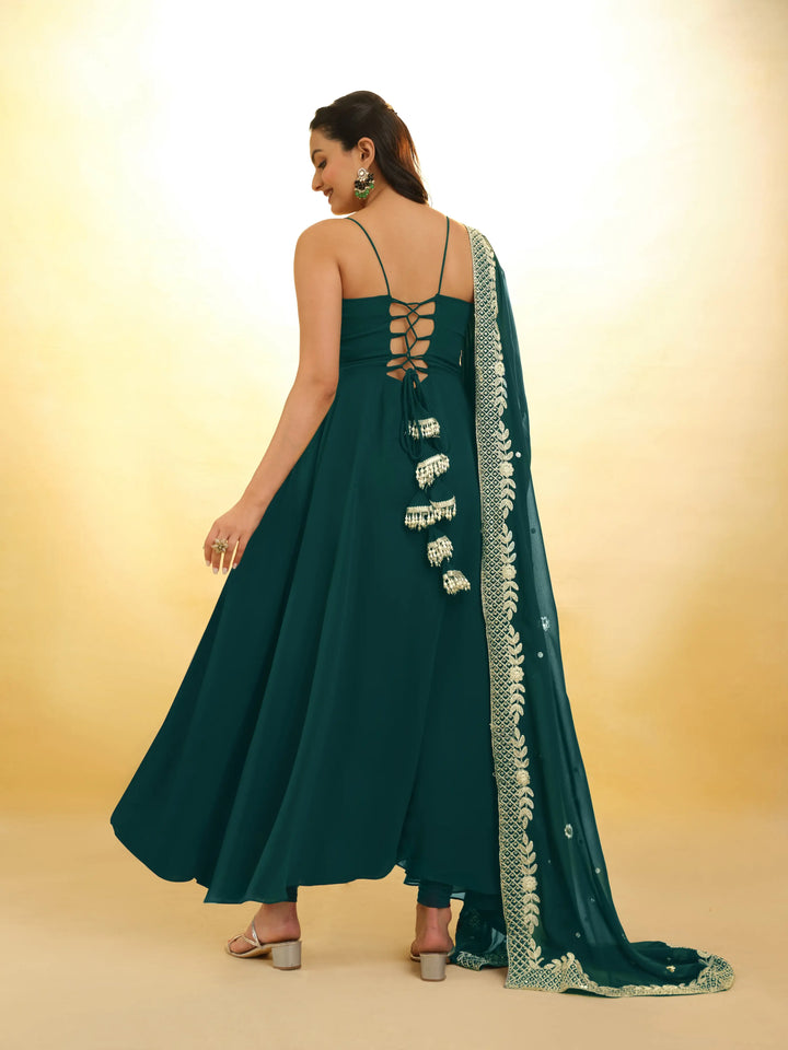 Green Georgette Salwar Suit With Dupatta - qivii