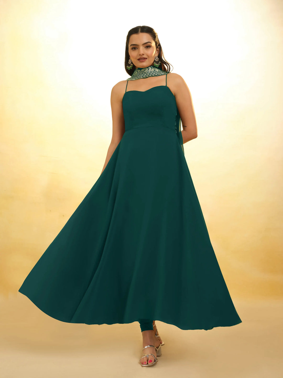 Green Georgette Salwar Suit With Dupatta - qivii