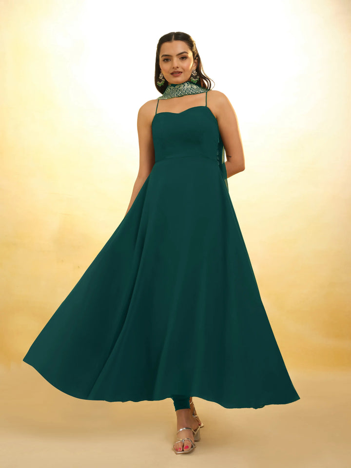Green Georgette Salwar Suit With Dupatta - qivii
