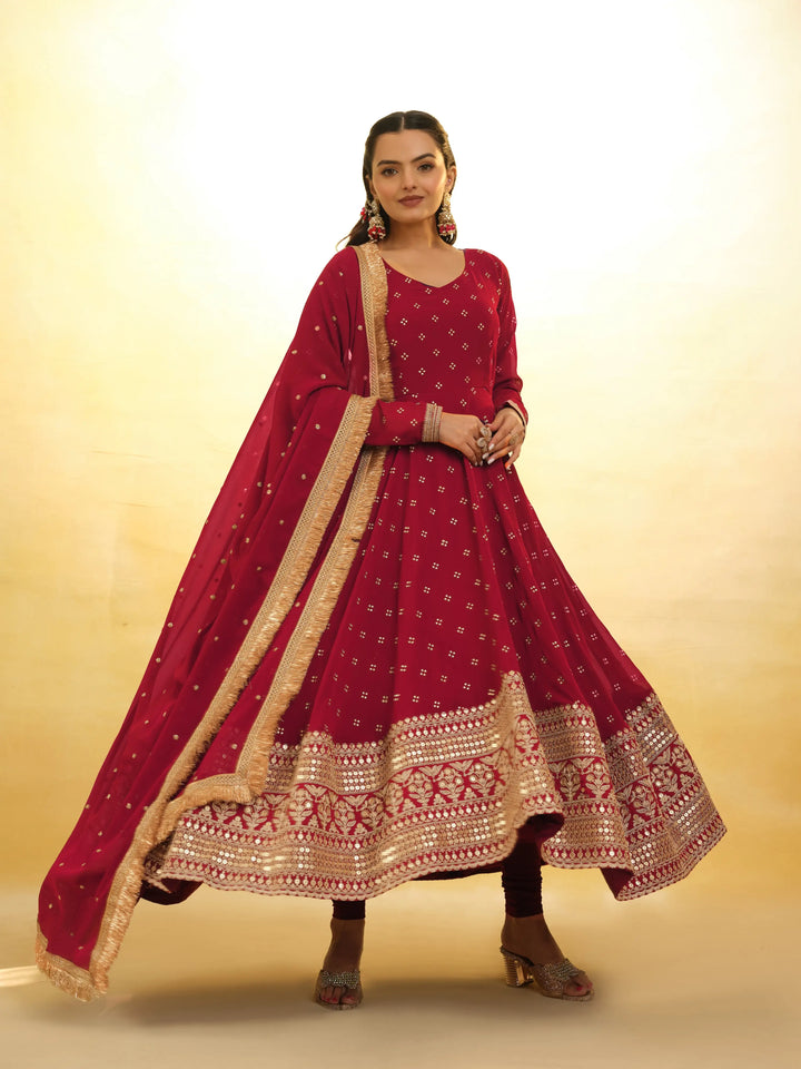 Red Georgette Salwar Suit With Dupatta - qivii