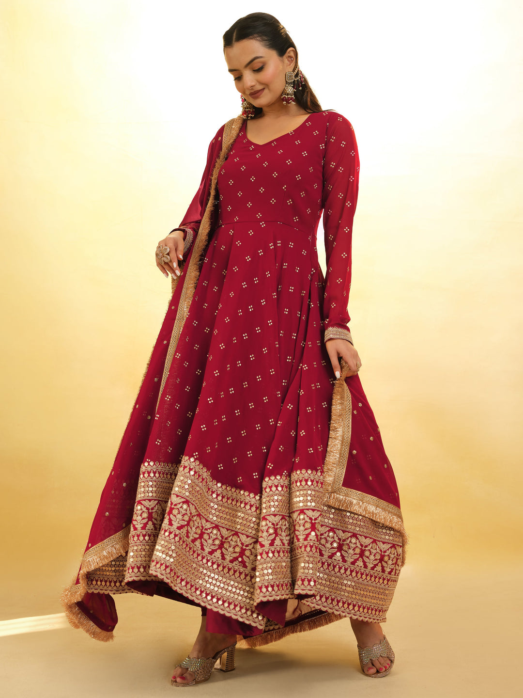 Coordinating georgette dupatta with beautiful embroidery and sequin work