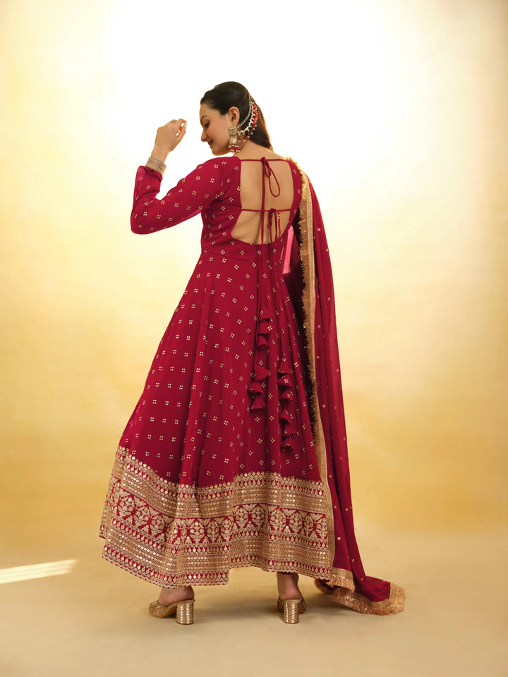 Red Georgette Salwar Suit With Dupatta - qivii