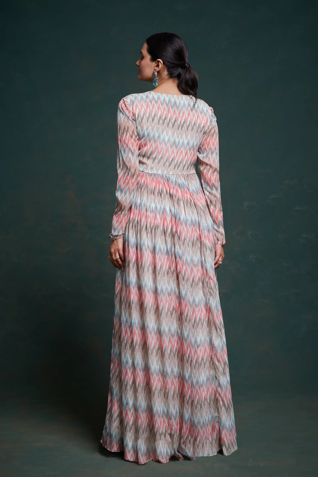 Pink And Gray Printed Georgette Gown - qivii