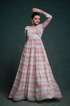 Pink And Gray Printed Georgette Gown