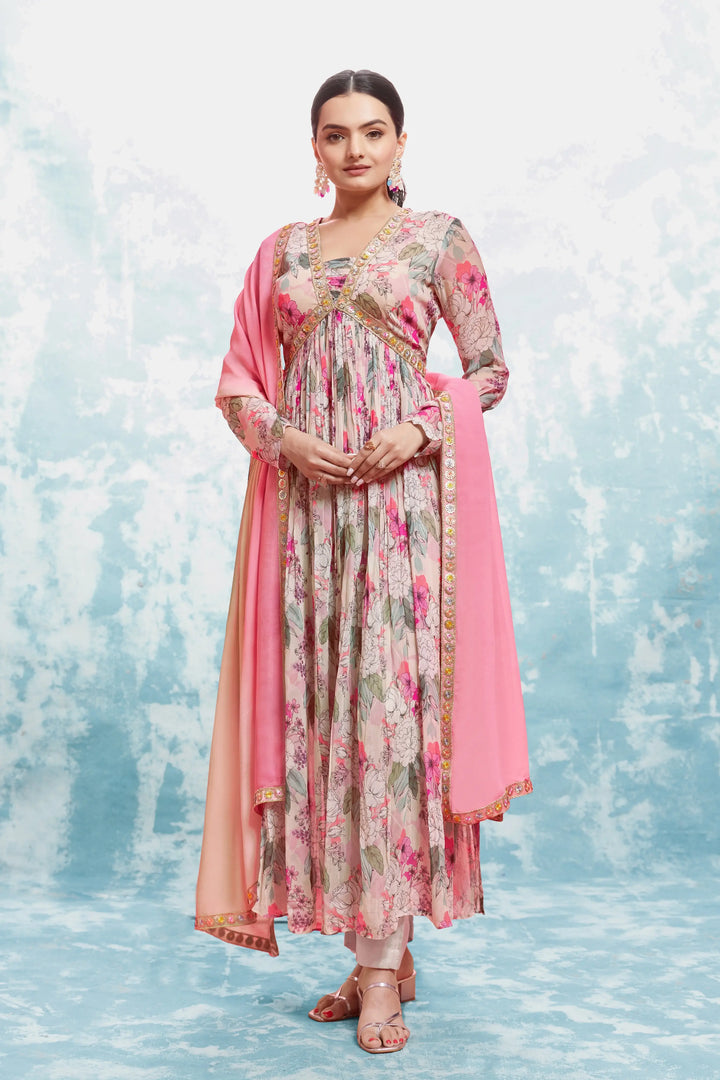 Light Pink Printed And Embroidery Salwar Suit - qivii