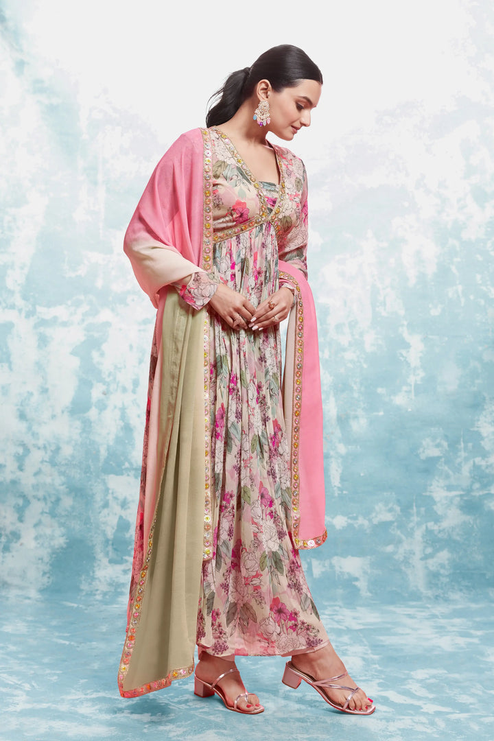 Light Pink Printed And Embroidery Salwar Suit - qivii