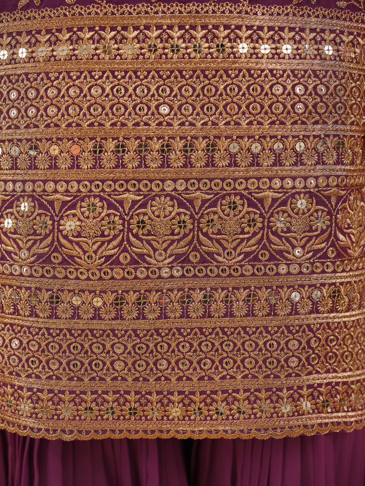 Beautifully embellished purple georgette sharara suit