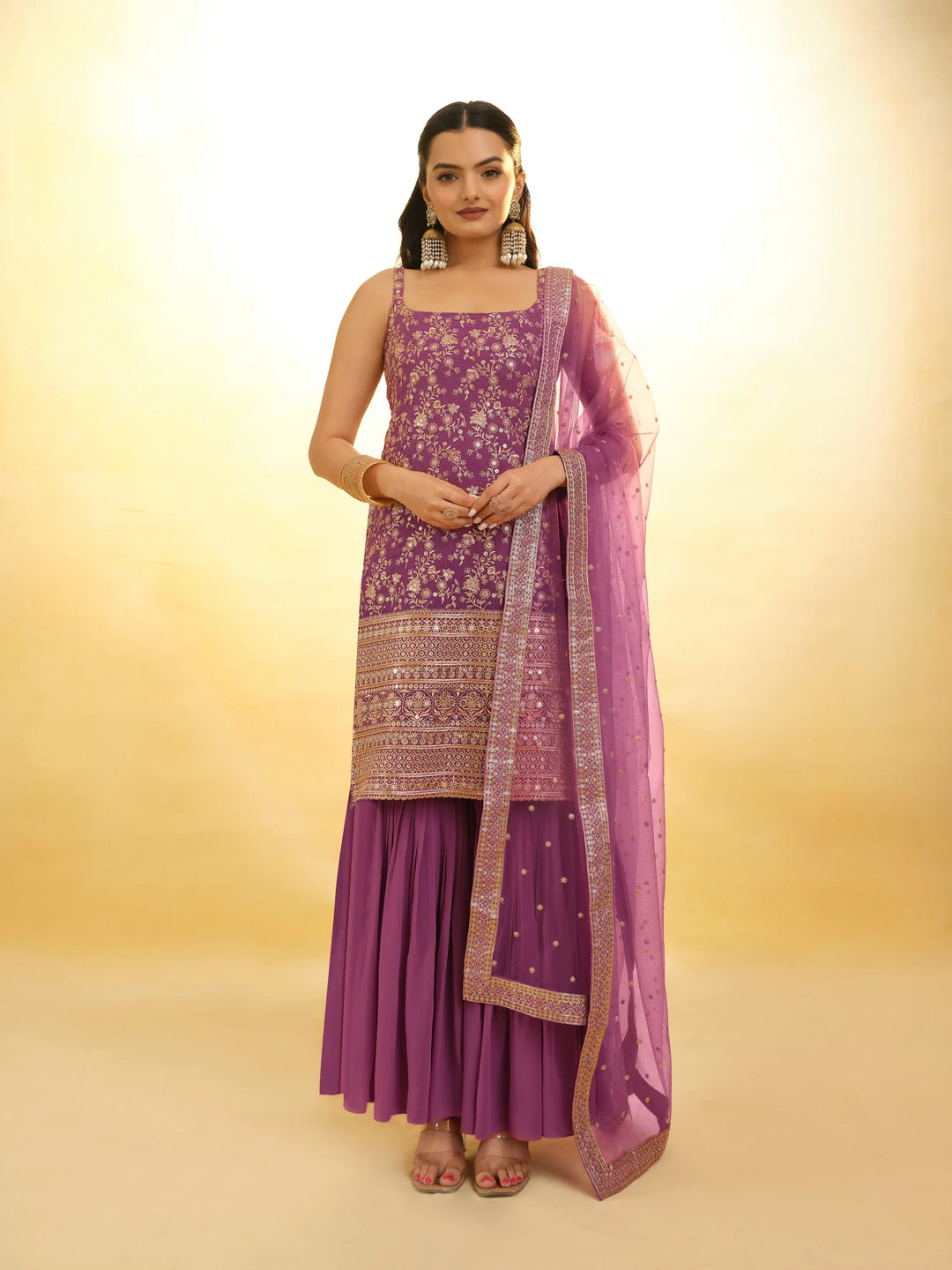 Twilight Lavender Georgette  Salwar Suit With Dupatta - qivii