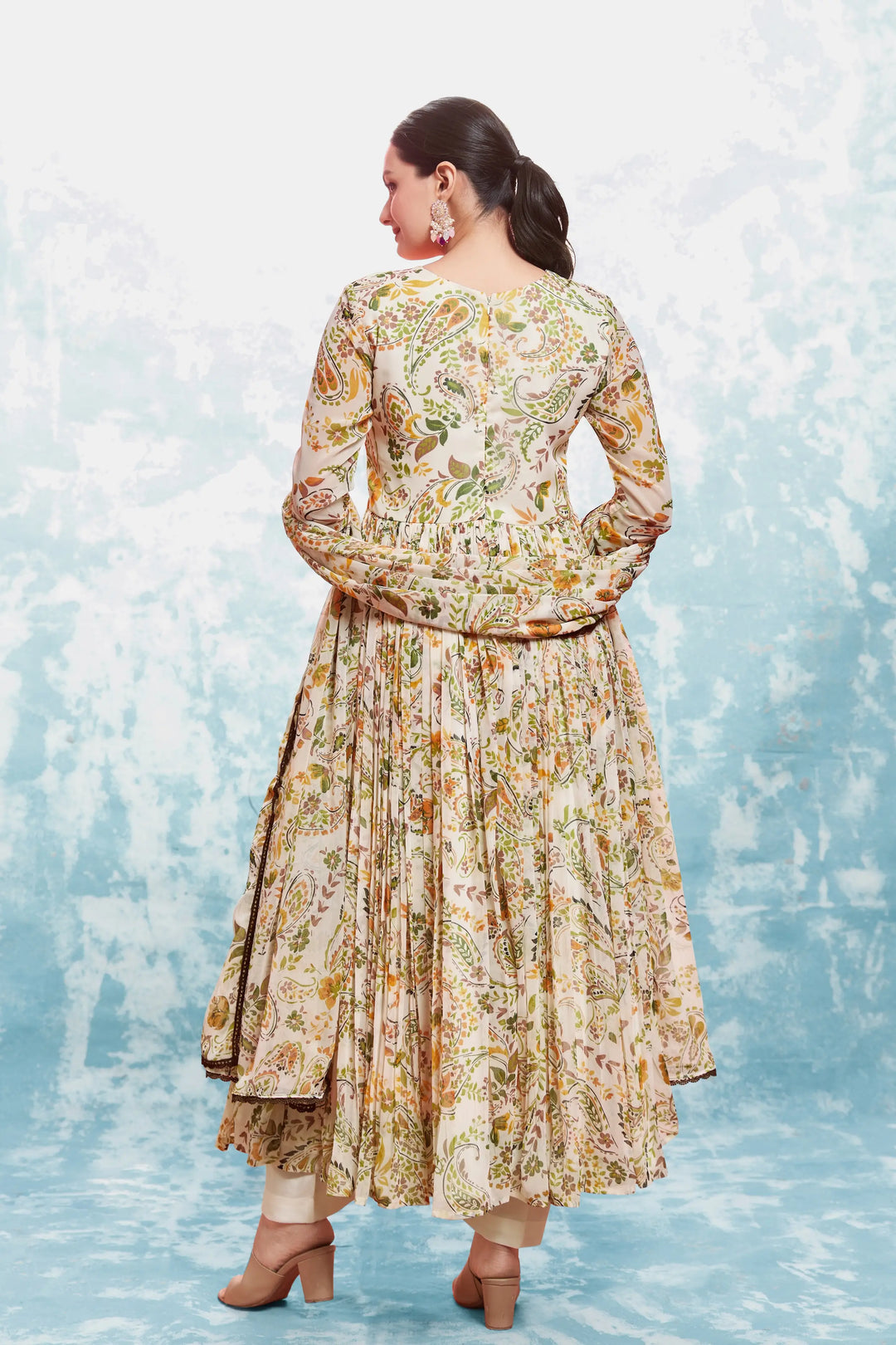 Beige Floral Printed Salwar Suit With Dupatta - qivii
