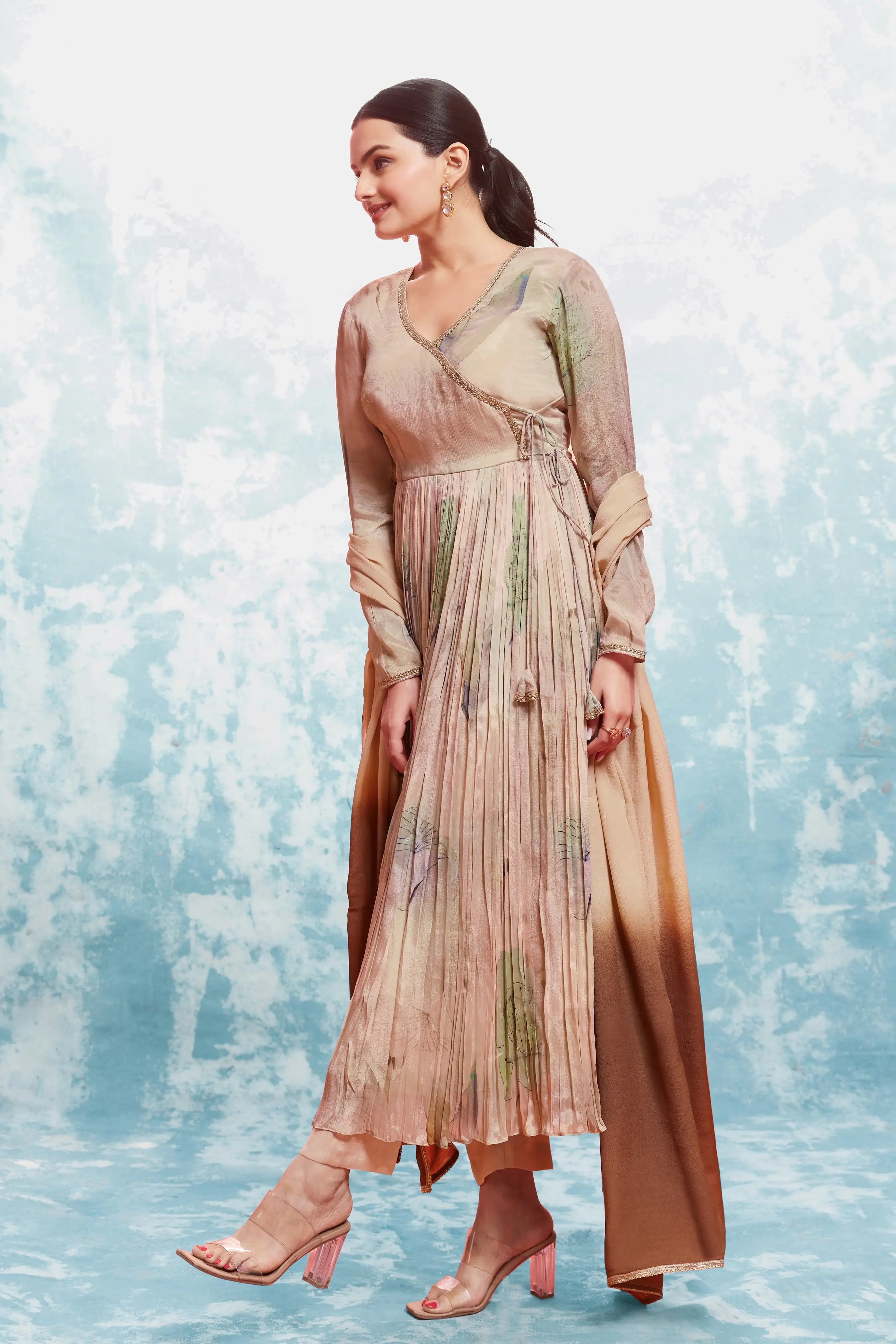 Pinkish Brown Printed Muslin Salwar Suit