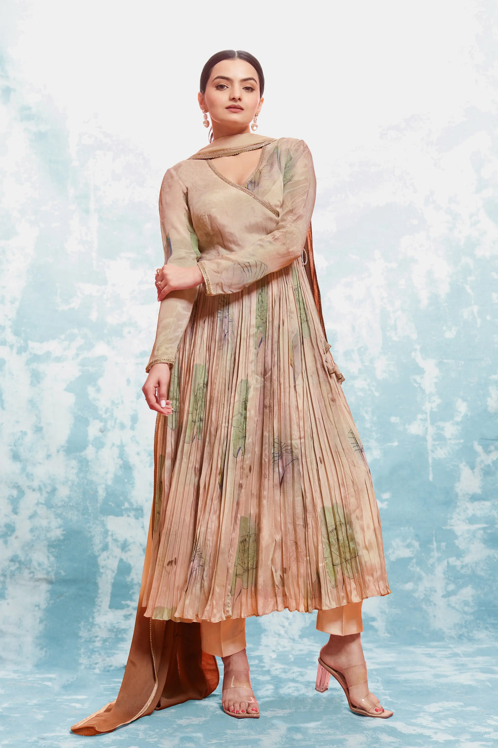 Pinkish Brown Printed Muslin Salwar Suit