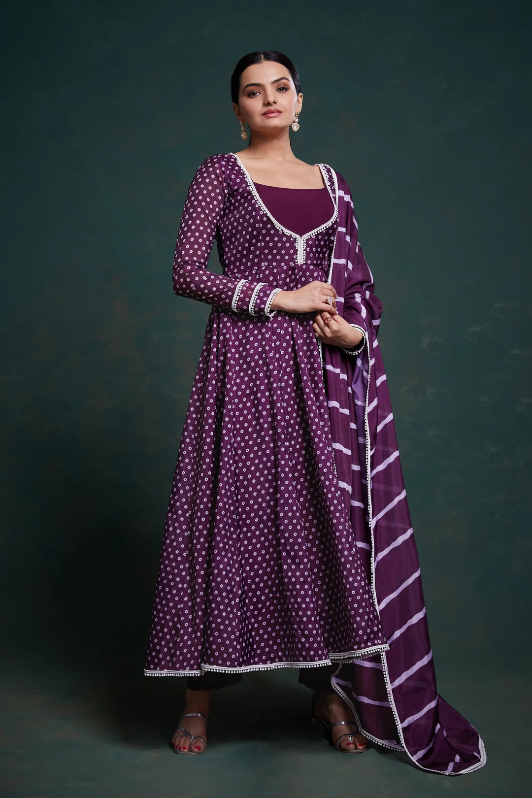 Purple Printed Organza Salwar Suit - qivii