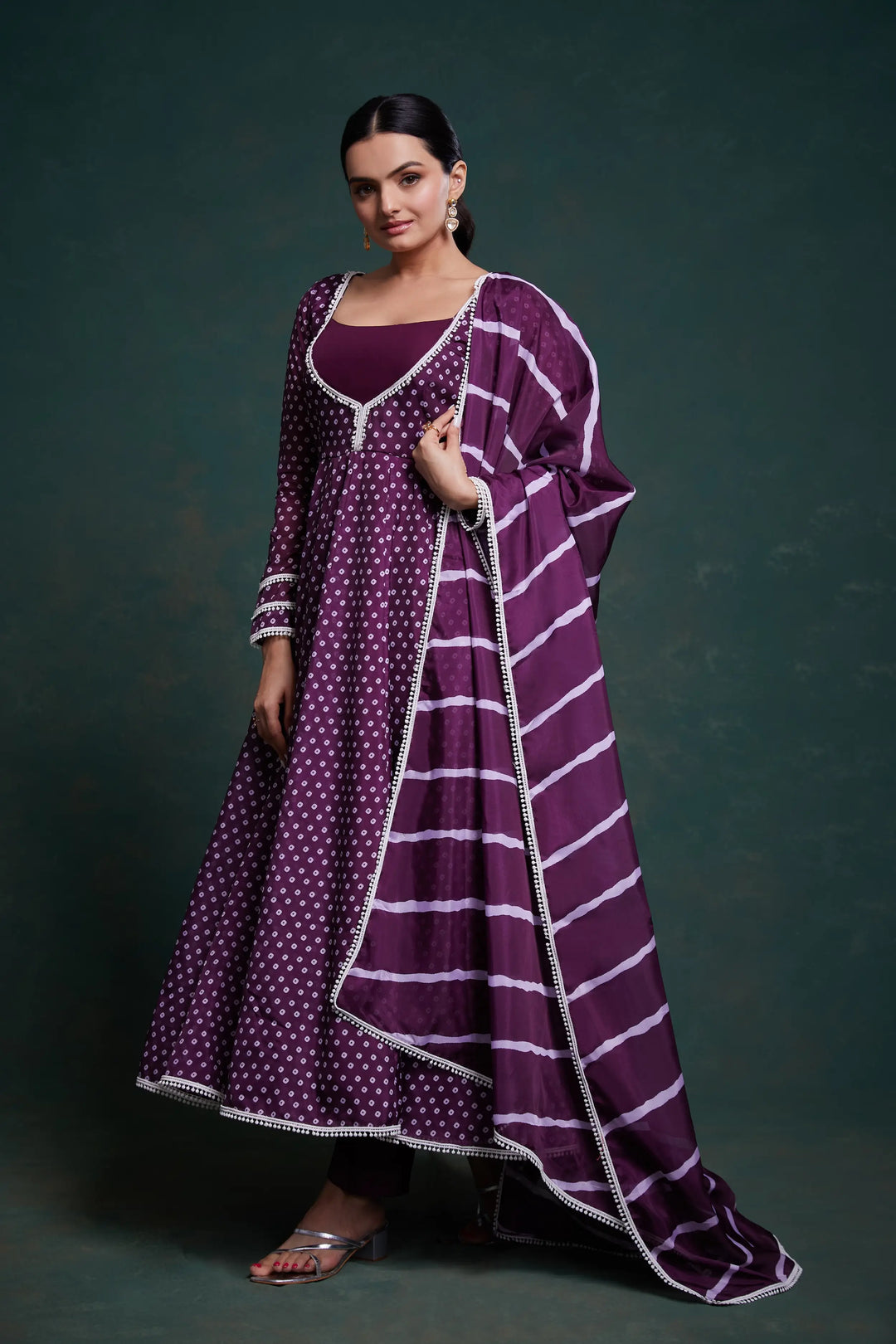 Purple Printed Organza Salwar Suit - qivii