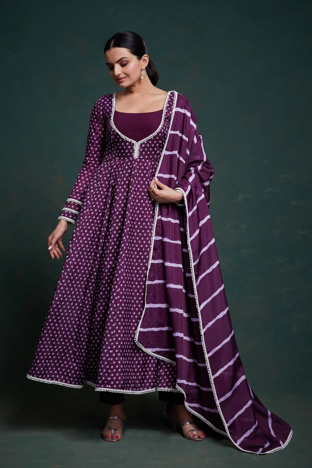 Purple Printed Organza Salwar Suit - qivii