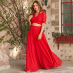 Stylish Beautifully Designed Red Georgette Indo Western Lehenga Set