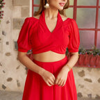 Stylish Beautifully Designed Red Georgette Indo Western Lehenga Set