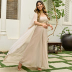 Beige Georgette Stylish Indo Western Co-Ord Set With Long Shrug
