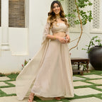 Beige Georgette Stylish Indo Western Co-Ord Set With Long Shrug