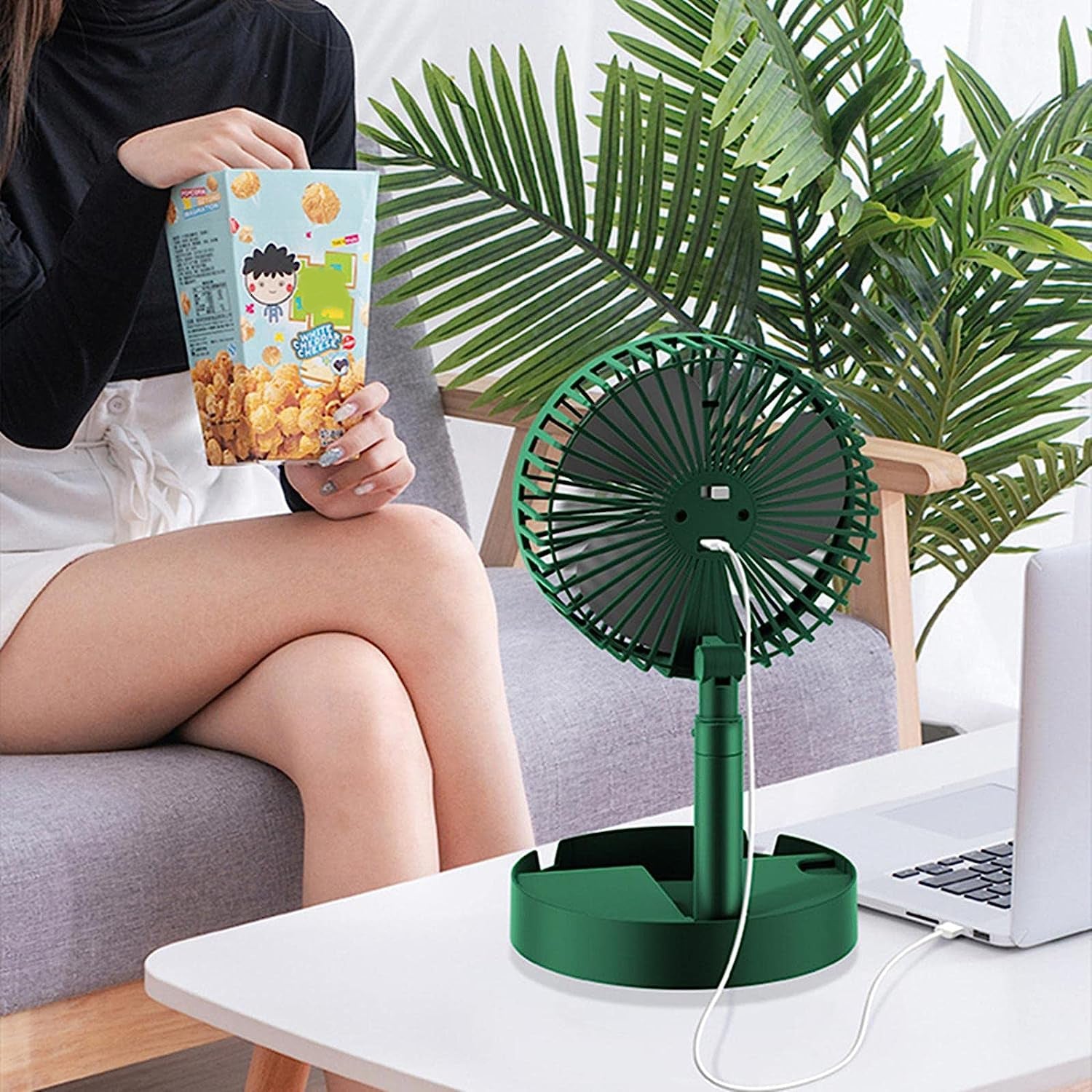 Portable Telescopic Electric Fan – Foldable Height Adjustable Table Fan (Battery Not Included)