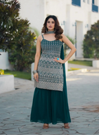 Teal Blue Georgette Sequence Embroidery Work Salwar Suit